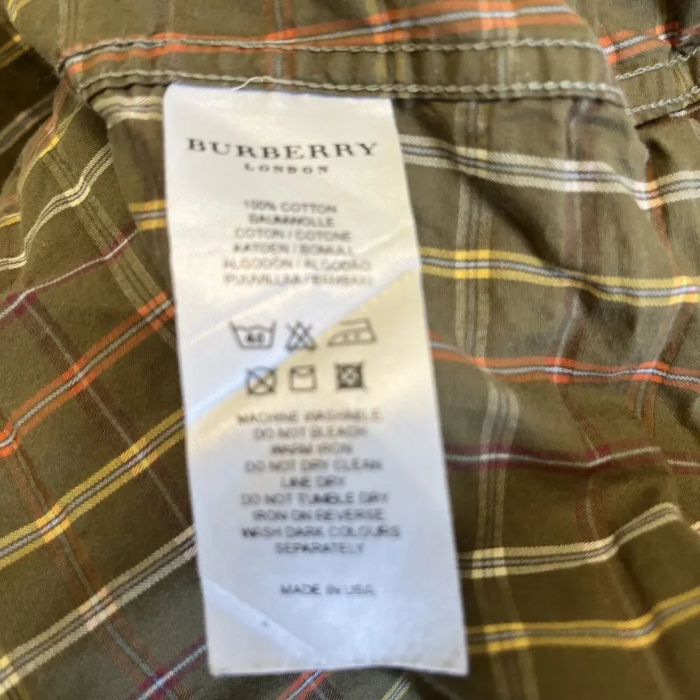 BURBERRY London Men's Brown Yellow Red Button Front Shirt Cotton Size Medium